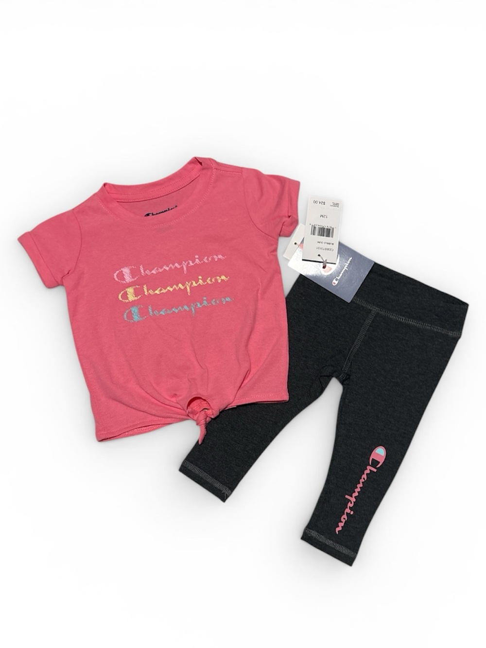 Champion Pink Tie-Front Tee with GrayLogo Leggings size 12M